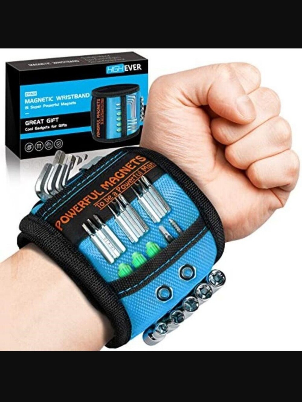 New in Box Magnetic Wristband Tool Holder - Blue